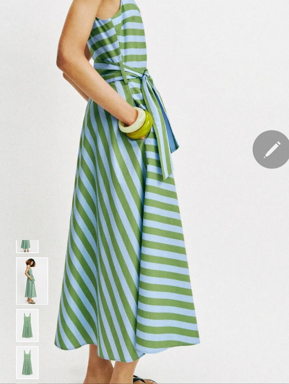 Zara Green and Light Blue Striped Midi Dress with Waist Tie - Picture 7 of 16